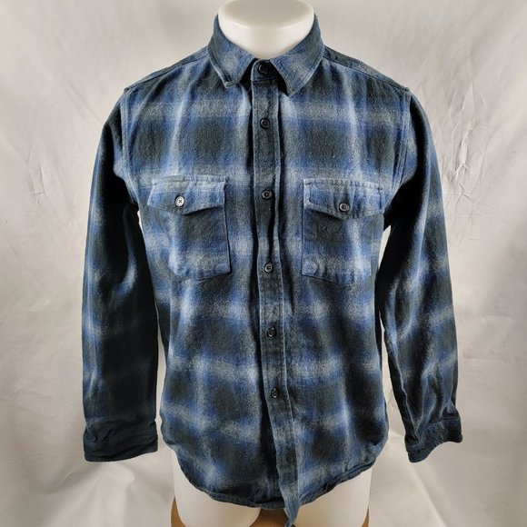 Slate & Stone Flannel Shacket Mens Medium Blue Plaid Check Cotton Thick Button - Picture 2 of 9